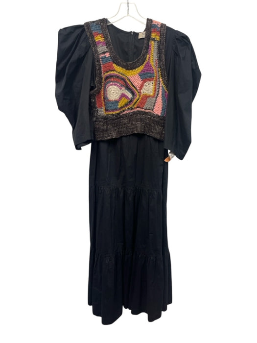 Sea New York Size M BLack, Yellow, Multi Short Puff Sleeve Sweater Vest Dress BLack, Yellow, Multi / M