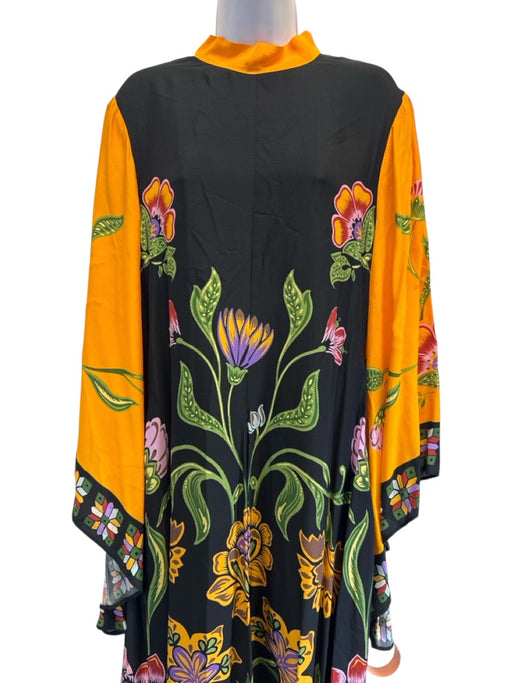 La Double J Size M Black, Orange, Multi Viscose Long Flare Sleeve Neck Tie Gown Black, Orange, Multi / M
