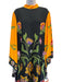La Double J Size M Black, Orange, Multi Viscose Long Flare Sleeve Neck Tie Gown Black, Orange, Multi / M