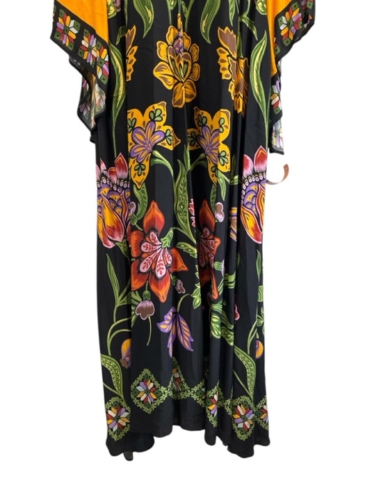 La Double J Size M Black, Orange, Multi Viscose Long Flare Sleeve Neck Tie Gown Black, Orange, Multi / M