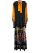 La Double J Size M Black, Orange, Multi Viscose Long Flare Sleeve Neck Tie Gown Black, Orange, Multi / M