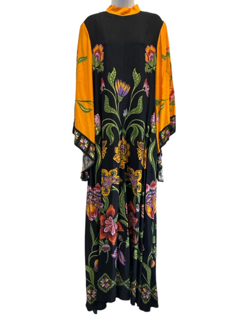 La Double J Size M Black, Orange, Multi Viscose Long Flare Sleeve Neck Tie Gown Black, Orange, Multi / M
