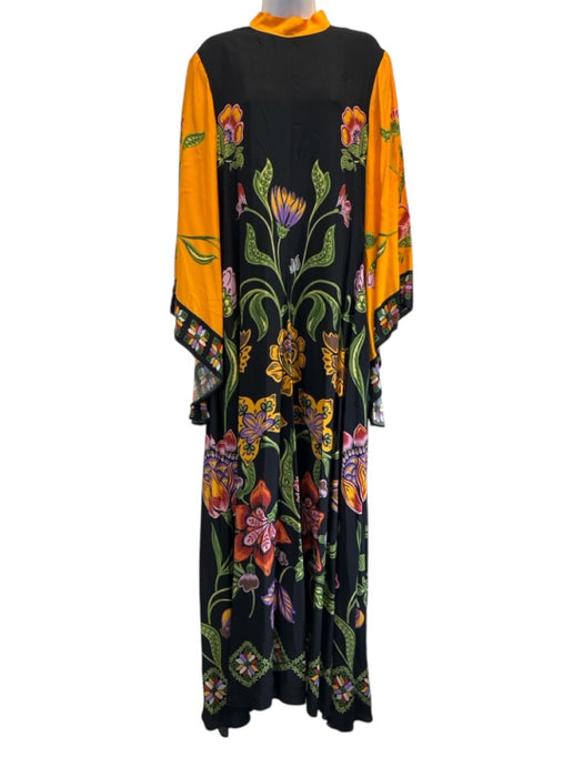 La Double J Size M Black, Orange, Multi Viscose Long Flare Sleeve Neck Tie Gown Black, Orange, Multi / M