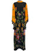 La Double J Size M Black, Orange, Multi Viscose Long Flare Sleeve Neck Tie Gown Black, Orange, Multi / M