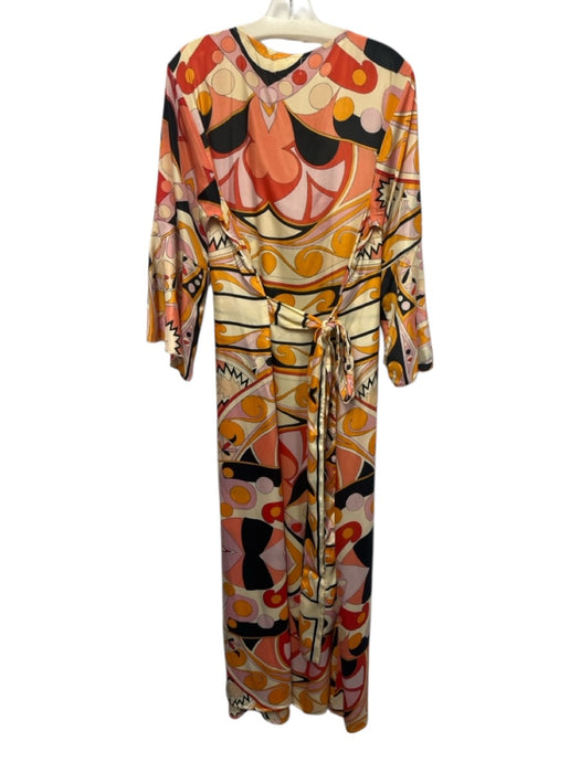 Perry Walker Size M Orange, Pink, Multi Silk & Polyester Long Flare Sleeve Dress Orange, Pink, Multi / M
