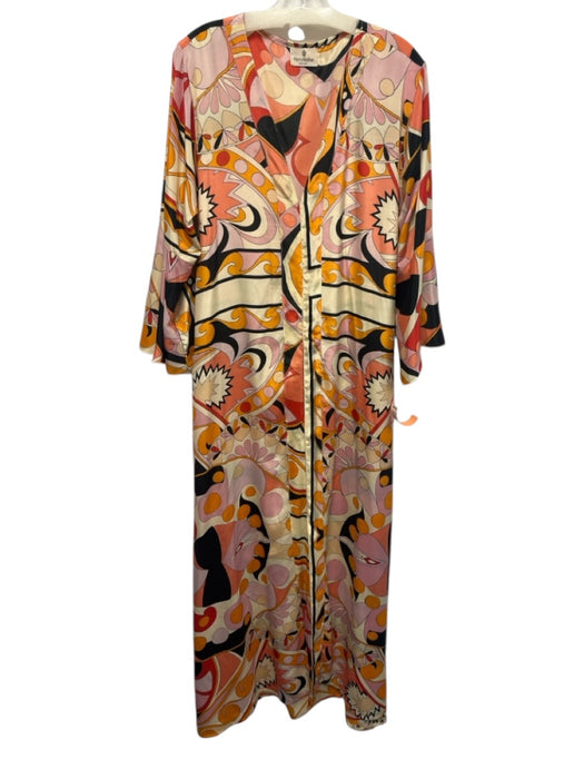Perry Walker Size M Orange, Pink, Multi Silk & Polyester Long Flare Sleeve Dress Orange, Pink, Multi / M