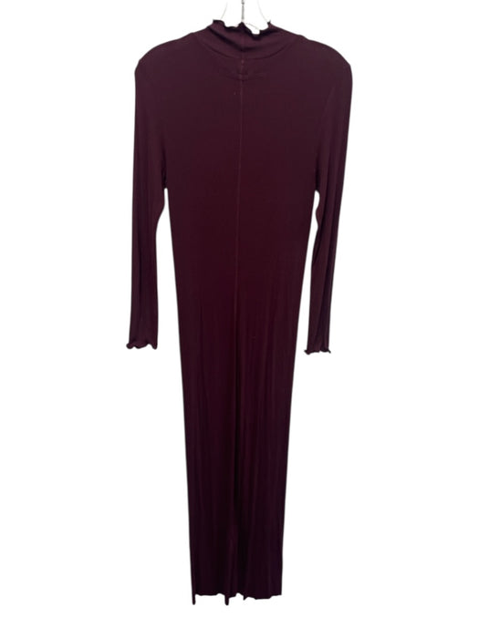 Enza Costa Size M Burgundy Purple Viscose & Silk Long Sleeve Rib Knit Maxi Dress Burgundy Purple / M