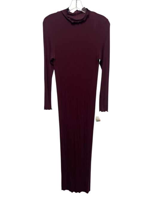 Enza Costa Size M Burgundy Purple Viscose & Silk Long Sleeve Rib Knit Maxi Dress Burgundy Purple / M
