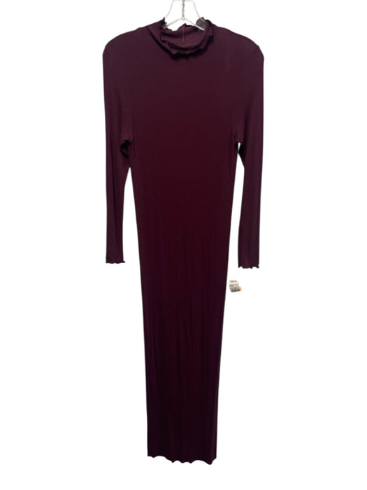 Enza Costa Size M Burgundy Purple Viscose & Silk Long Sleeve Rib Knit Maxi Dress Burgundy Purple / M
