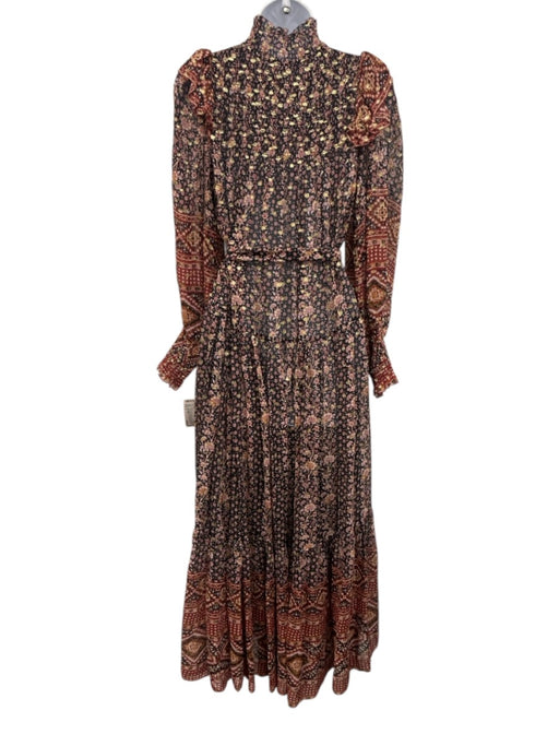 Ulla Johnson Size 6 Black, Red, Gold Silk & Lurex Long puff sleeve Maxi Dress Black, Red, Gold / 6
