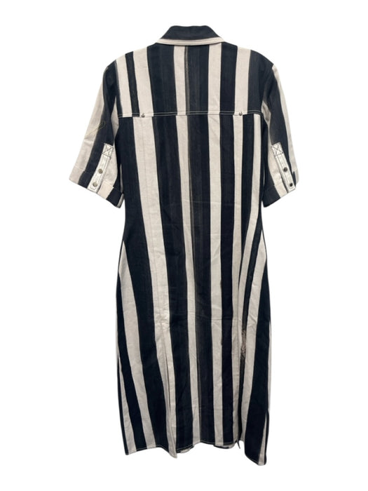Lovebirds Size XS Black & Beige Cotton Denim Short Sleeve Stripe Zip Up Dress Black & Beige / XS