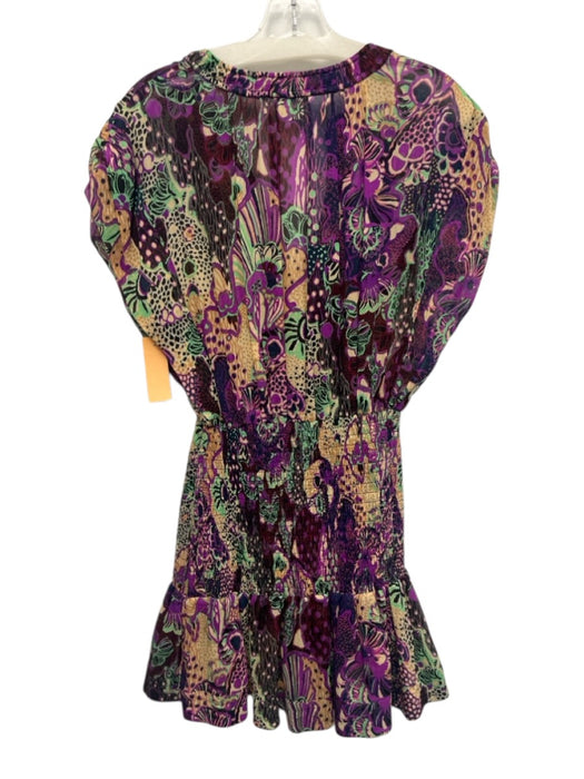 A.L.C. Size 6 Purple, Cream, Green Silk Cap Sleeve Abstract Print Mini Dress Purple, Cream, Green / 6