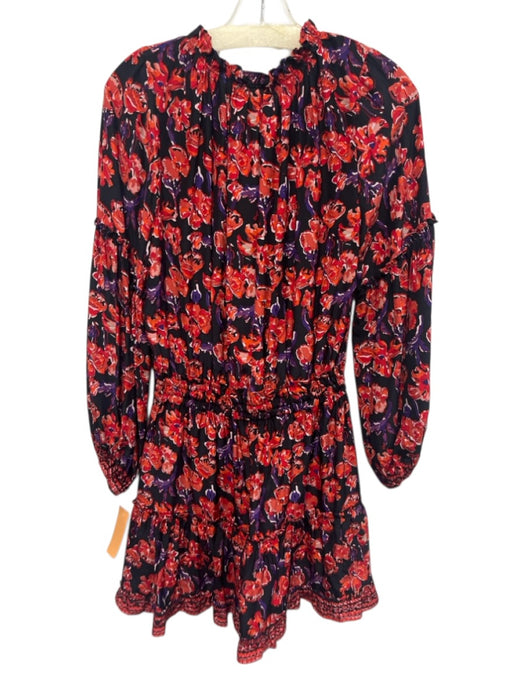 Natalie Martin Size M Black, Red, Purple Silk Long puff sleeve Split Neck Dress Black, Red, Purple / M