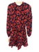 Natalie Martin Size M Black, Red, Purple Silk Long puff sleeve Split Neck Dress Black, Red, Purple / M