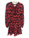 Natalie Martin Size M Black, Red, Purple Silk Long puff sleeve Split Neck Dress Black, Red, Purple / M