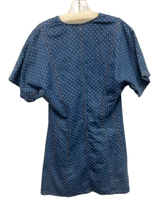 Ganni Size 38 Medium Wash Cotton Denim Short Sleeve Polka Dot Button Mini Dress Medium Wash / 38