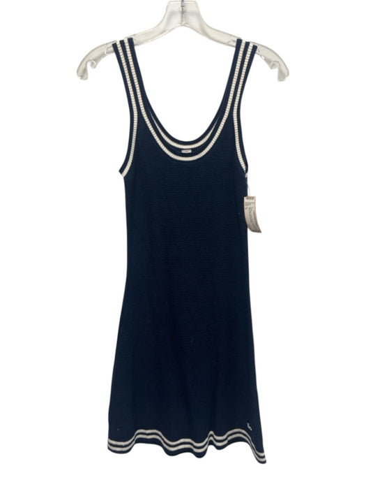 Alo Size M Navy Blue & White Cotton Sleeveless Stripe Knit Mini Dress Navy Blue & White / M