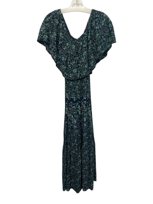 Natalie Martin Size S Navy Blue, Green, White Rayon Pop Over Floral Print Dress Navy Blue, Green, White / S