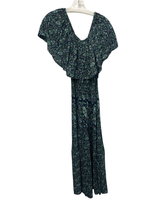Natalie Martin Size S Navy Blue, Green, White Rayon Pop Over Floral Print Dress Navy Blue, Green, White / S