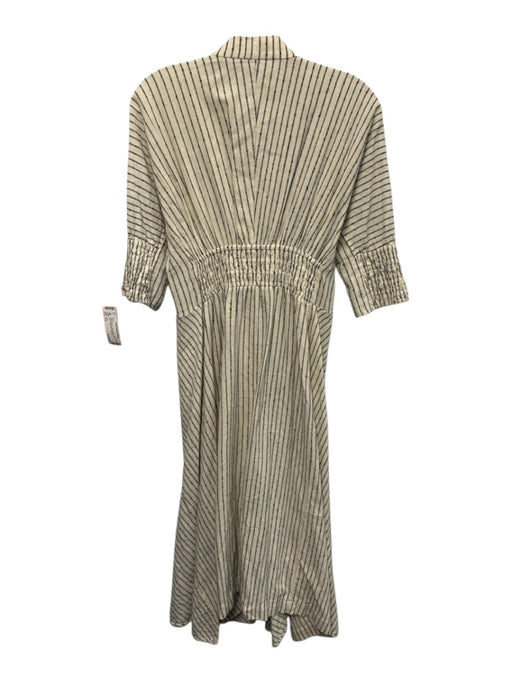 KITX Size 4-6 Cream & Black Linen Short Sleeve Stripe Snaps Midi Dress Cream & Black / 4-6
