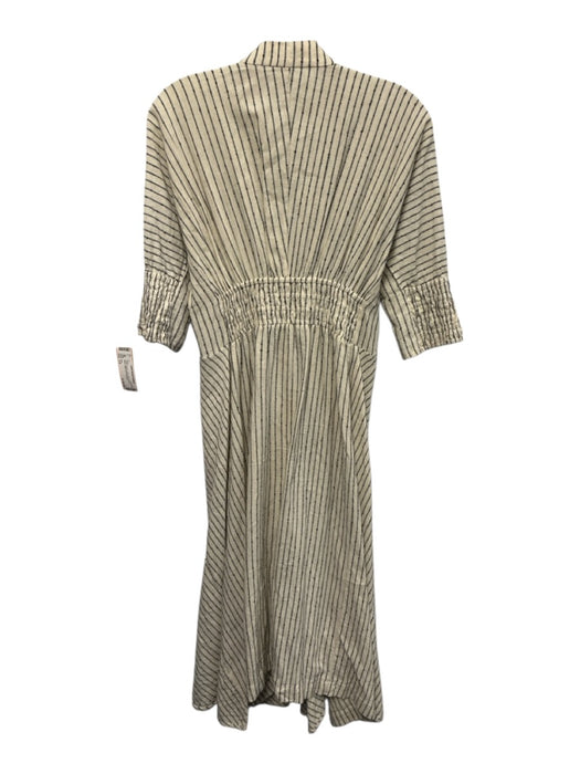 KITX Size 4-6 Cream & Black Linen Short Sleeve Stripe Snaps Midi Dress Cream & Black / 4-6