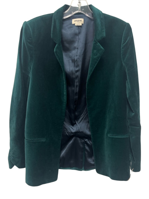 Zadig & Voltaire Size L Emerald Green Cotton Velvet Open Front Blazer Jacket Emerald Green / L