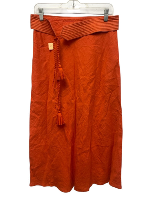 Beautiful People Size S Orange Linen Sleeveless V Neck Tassel Midi Skirt Set Orange / S