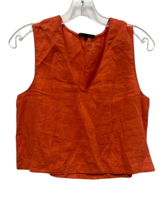 Beautiful People Size S Orange Linen Sleeveless V Neck Tassel Midi Skirt Set Orange / S
