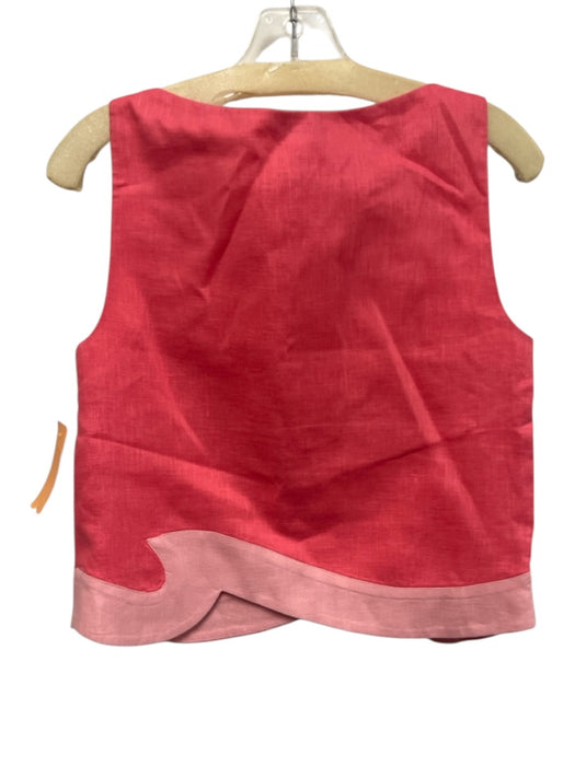 Staud Size S/6 Pink & Light Pink Linen Sleeveless Wave Crop Mini Skirt Set Pink & Light Pink / S/6