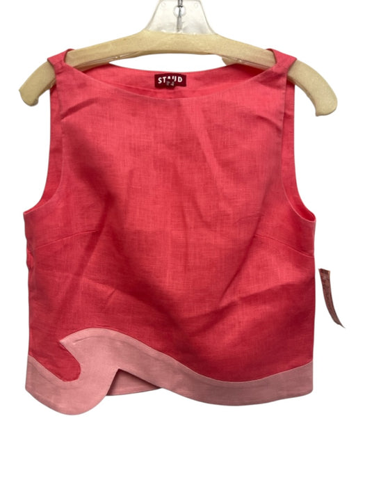 Staud Size S/6 Pink & Light Pink Linen Sleeveless Wave Crop Mini Skirt Set Pink & Light Pink / S/6