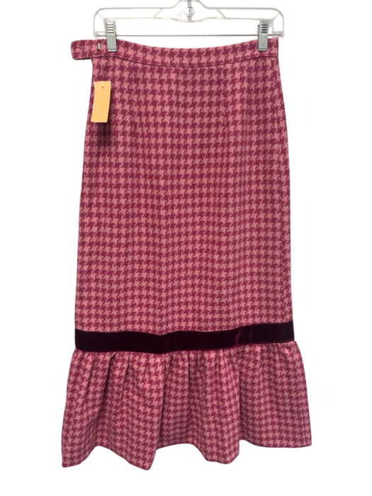 Maria de la Orden Size 38 Pink & Burgundy Acrylic & Wool Houndstooth Skirt Set Pink & Burgundy / 38