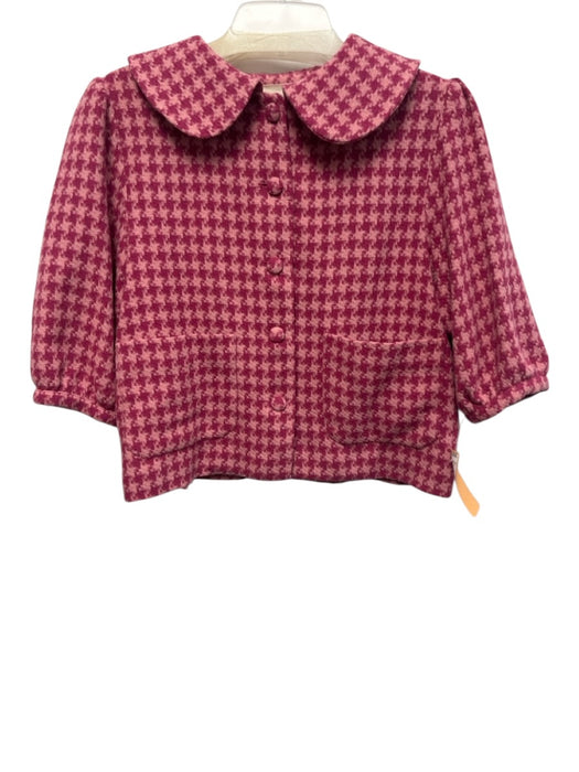 Maria de la Orden Size 38 Pink & Burgundy Acrylic & Wool Houndstooth Skirt Set Pink & Burgundy / 38