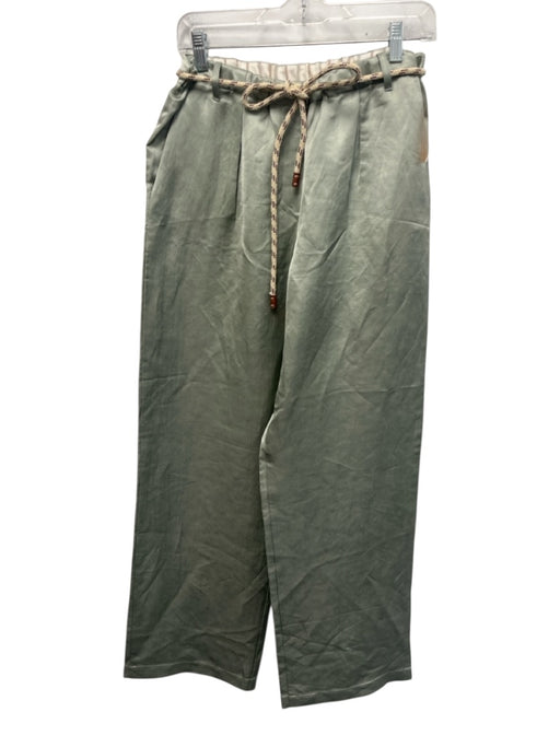 Alysi Size 6 Sage green Linen & Viscose Satin High Rise Elastic Waist Pants Sage green / 6