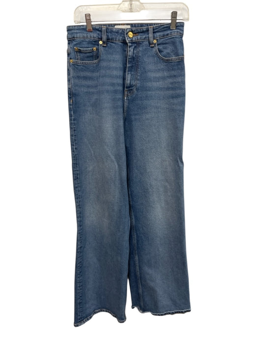 Ganni Size 28 Medium Wash Cotton Denim High Rise Wide Leg Whiskering Jeans Medium Wash / 28