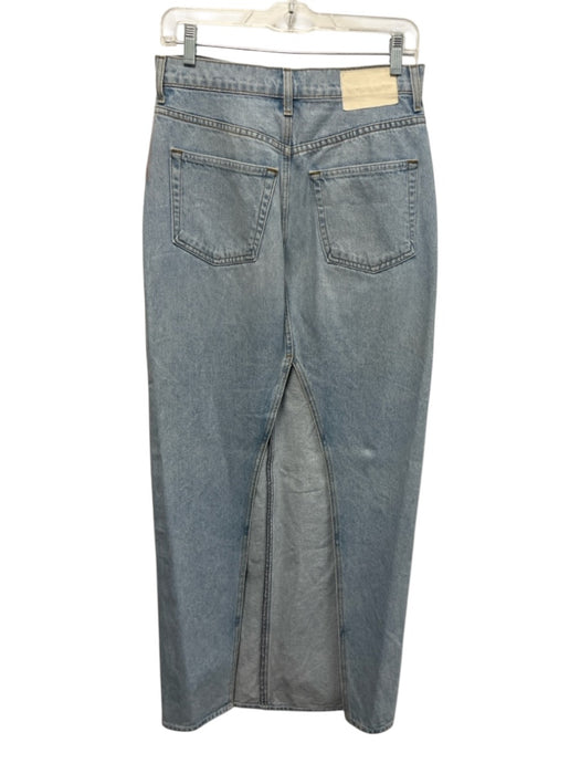 GRLFRND Size 26 Light Wash Cotton Denim Zip Fly Back Slit Midi Skirt Light Wash / 26