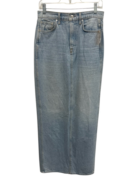 GRLFRND Size 26 Light Wash Cotton Denim Zip Fly Back Slit Midi Skirt Light Wash / 26
