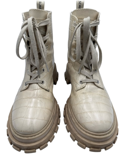 Schutz Shoe Size 10B Beige & Cream Croc Embossed Leather Lace Up Half Calf Boots Beige & Cream / 10B