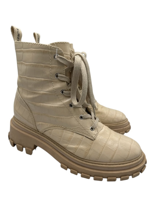 Schutz Shoe Size 10B Beige & Cream Croc Embossed Leather Lace Up Half Calf Boots Beige & Cream / 10B