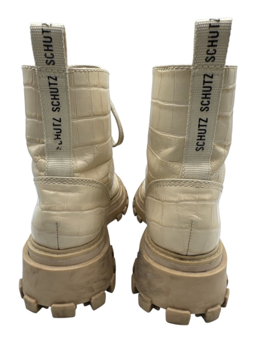 Schutz Shoe Size 10B Beige & Cream Croc Embossed Leather Lace Up Half Calf Boots Beige & Cream / 10B