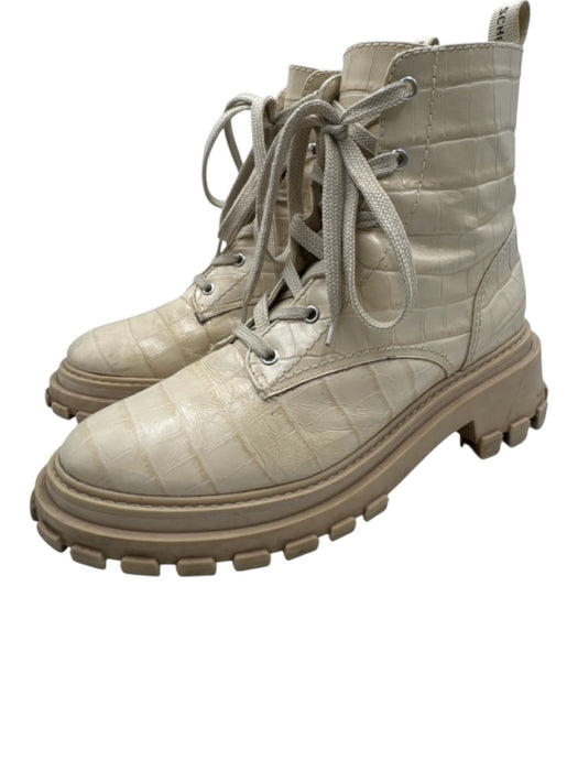 Schutz Shoe Size 10B Beige & Cream Croc Embossed Leather Lace Up Half Calf Boots Beige & Cream / 10B
