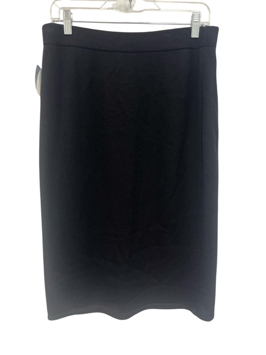 St. John Basics Size 14 Black Wool & Rayon Knit Elastic Waist Below Knee Skirt Black / 14