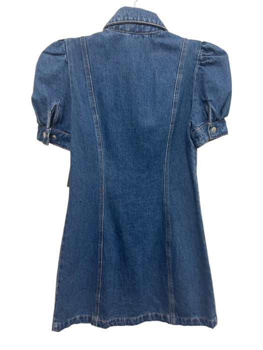 BlankNYC Size XS Medium Wash Cotton Denim Snap Button Short Puff Sleeve Dress Medium Wash / XS