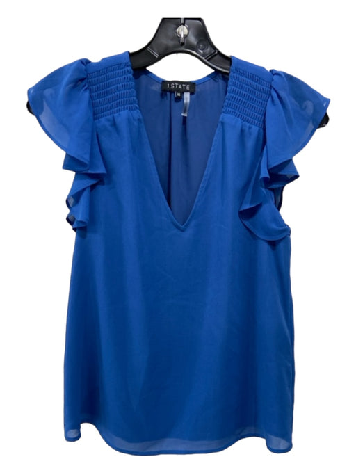 1. State Size XS Cobalt Blue Polyester V Neck Flutter Cap Sleeve Top Cobalt Blue / XS