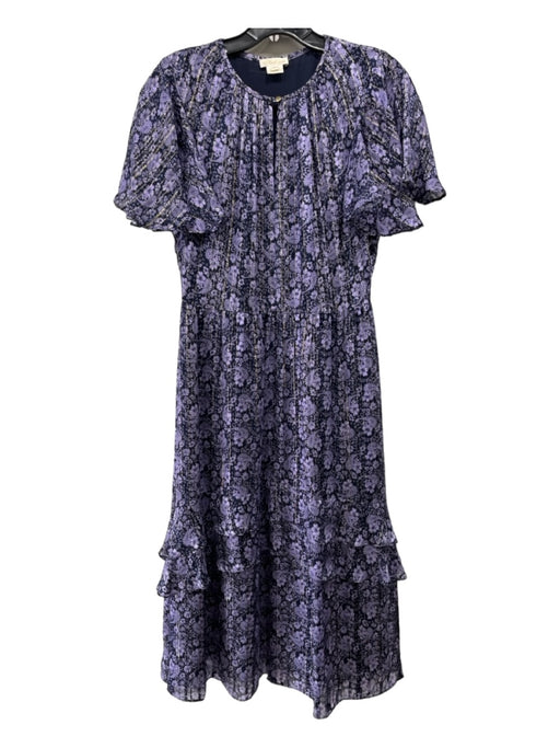 Shoshanna Size 2 Purple Silk Floral Keyhole Front Metallic Thread Dress Purple / 2