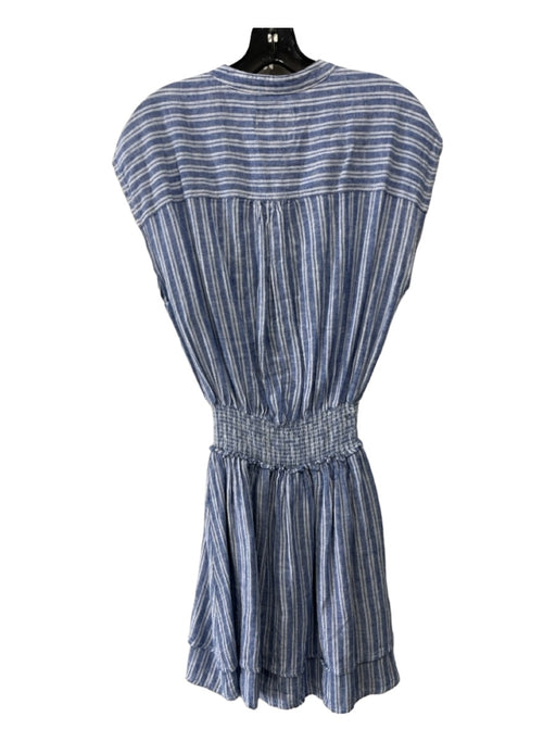 Rails Size XS Blue & White Linen Blend Striped Button Front Drop Shoulder Dress Blue & White / XS