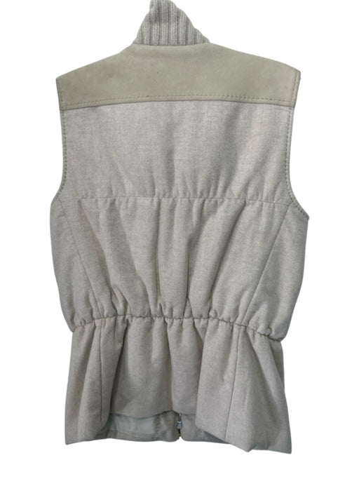 Lafayette 148 Size S Beige Cashmere & Leather Zip Front High Neck Quilted Vest Beige / S