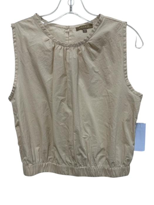 Lilla P Size XS Beige Cotton Sleeveless Elastic Waist Gathered Top Beige / XS