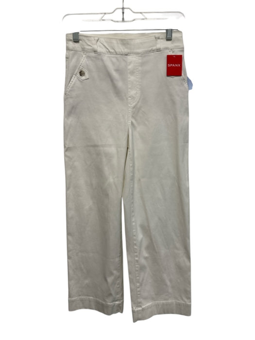Spanx Size Small White Cotton Blend Elastic Waist High Rise Wide Leg Jeans White / Small