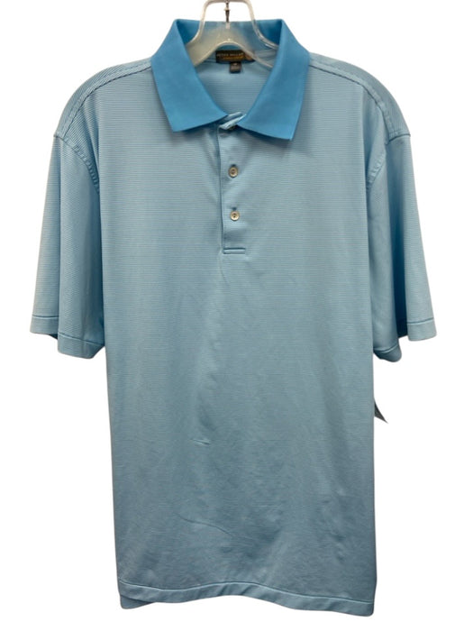 Peter Millar Size M Blue & White Polyester Striped Polo Men's Short Sleeve Blue & White / M