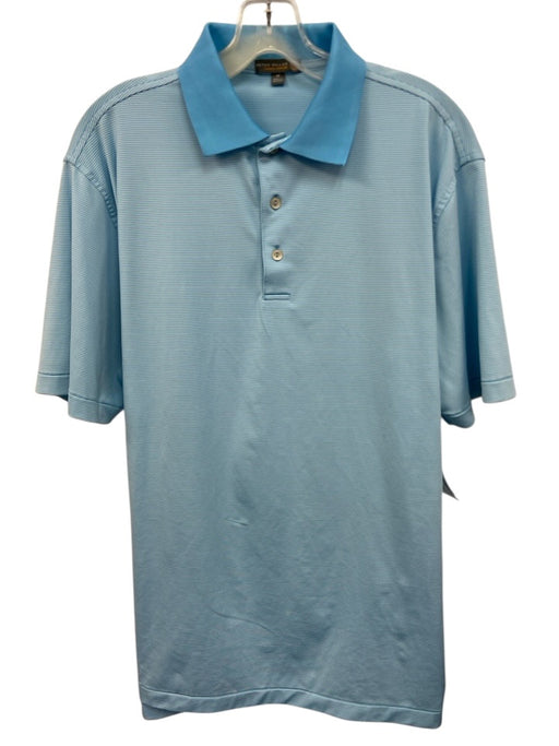 Peter Millar Size M Blue & White Polyester Striped Polo Men's Short Sleeve Blue & White / M